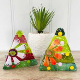 Fused Glass Floral Christmas Tree Candle Holder Decoration - Decoration, Cornish Glass, Fused Glass Cornwall - thumbnail 2