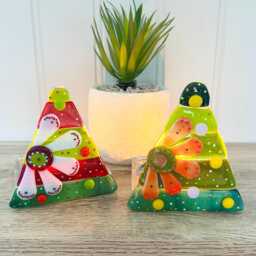 Fused Glass Floral Christmas Tree Candle Holder Decoration - Decoration, Cornish Glass, Fused Glass Cornwall