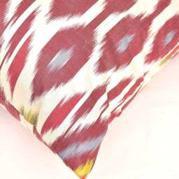 Dark Red Ikat Pillow Cover, Handloom Woven, Accent Throw - 14x23 Inches - thumbnail 3