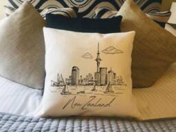 Personalised New Zealand Country Canvas Cushion - Auckland North Island Customised Linen Cover With Inner Filler - thumbnail 1