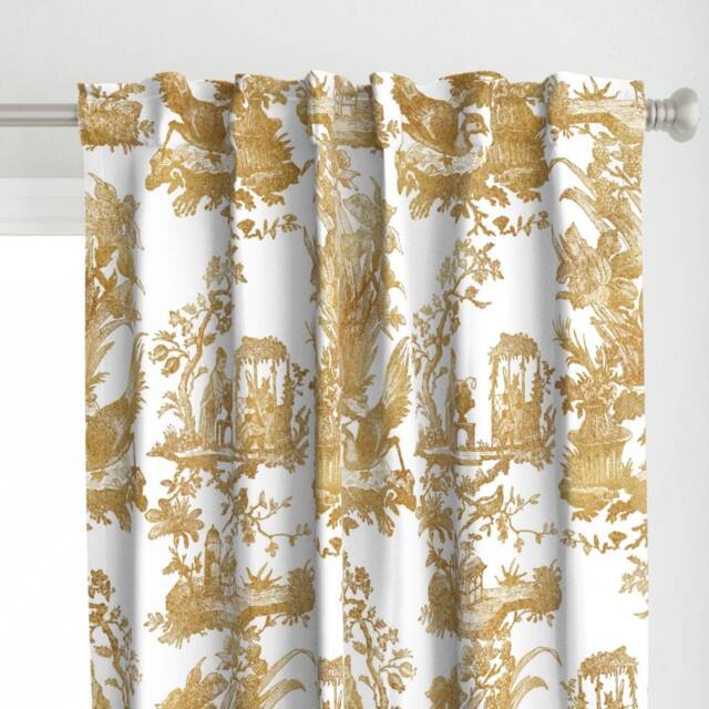 Toile Curtain Panel - Chinoiserie Asian Gold White Chinese Classic Custom By Peacoquettedesigns - image 1