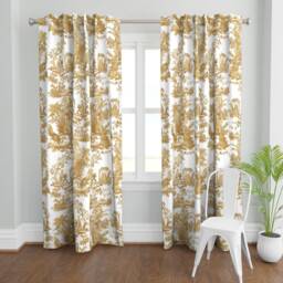 Toile Curtain Panel - Chinoiserie Asian Gold White Chinese Classic Custom By Peacoquettedesigns - thumbnail 2
