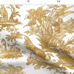 Toile Curtain Panel - Chinoiserie Asian Gold White Chinese Classic Custom By Peacoquettedesigns - thumbnail 4