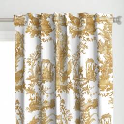 Toile Curtain Panel - Chinoiserie Asian Gold White Chinese Classic Custom By Peacoquettedesigns - thumbnail 1