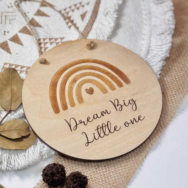 Boho Rainbow Wooden Plaque Dream Big Nursery Decor, Hanging Sign, New Baby Gift - image 1