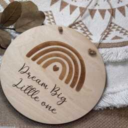Boho Rainbow Wooden Plaque Dream Big Nursery Decor, Hanging Sign, New Baby Gift - thumbnail 2