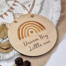 Boho Rainbow Wooden Plaque Dream Big Nursery Decor, Hanging Sign, New Baby Gift - thumbnail 1