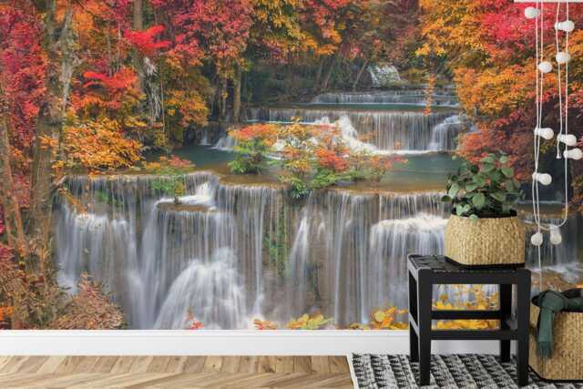 Autumn Waterfall Wallpaper Mural, Peel & Stick Wall Decal - image 1