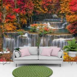 Autumn Waterfall Wallpaper Mural, Peel & Stick Wall Decal - thumbnail 2