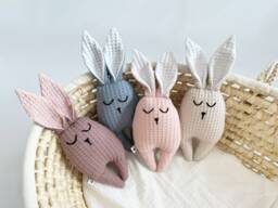 100% Handmade Baby Bunny Toy, Organic Cotton Stuffed Comfort Toy For Baby, Unique Bsby Gift, Rabbit Newborns, Best Friend - thumbnail 1
