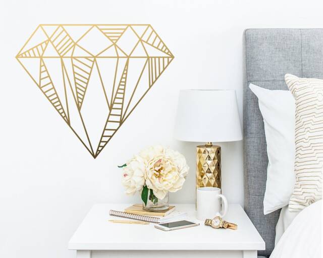 Diamond Wall Decal - Geometric Decal, Art, Gift For Her, Home Decor, Sticker, Glam Gold - image 1
