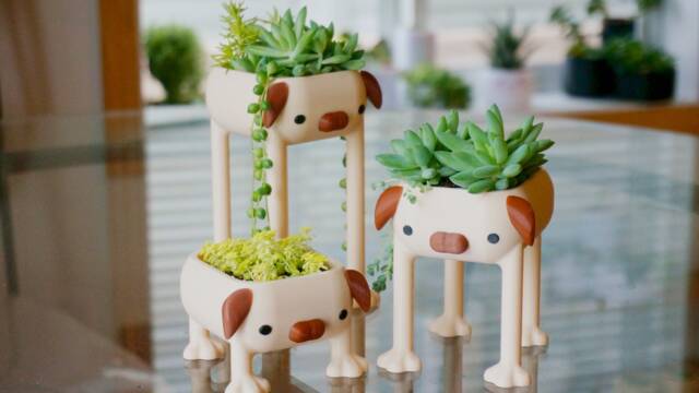 Pug Planter, Long Leg Dog Lover Decor Funny Gift, Pet Puppy Pot Best Friend Animal Decor, Curly Tail, Office Desk Doggo With Legs - image 1