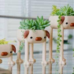 Pug Planter, Long Leg Dog Lover Decor Funny Gift, Pet Puppy Pot Best Friend Animal Decor, Curly Tail, Office Desk Doggo With Legs - thumbnail 3