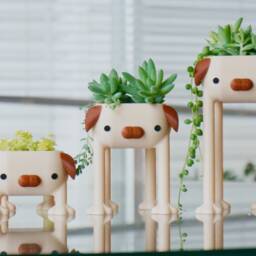 Pug Planter, Long Leg Dog Lover Decor Funny Gift, Pet Puppy Pot Best Friend Animal Decor, Curly Tail, Office Desk Doggo With Legs - thumbnail 2