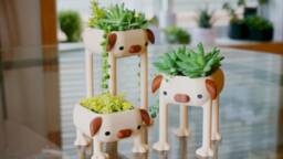 Pug Planter, Long Leg Dog Lover Decor Funny Gift, Pet Puppy Pot Best Friend Animal Decor, Curly Tail, Office Desk Doggo With Legs - thumbnail 1