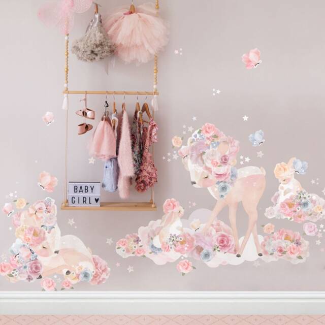 Whimsical Forest Animal Wall Decals Bunny & Deer Stickers For Baby Girl Nursery Decor - image 1