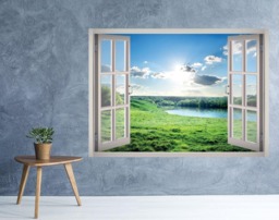 Sky Landscape View Window 3D Wall Decal Art Removable Wallpaper Nature Mural Sticker Vinyl Home Decor - thumbnail 1