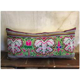 Tribal White Thai Textile Woolen Cotton Pillow Cover in The Centre Of Vietnam - thumbnail 1