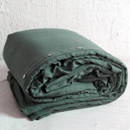 Forest Green Linen Duvet Cover Set, Natural Coconut Button Bedding - thumbnail 3