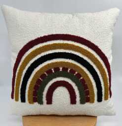 Rainbow Embroidered Boucle Pillowcase, Boho Chic Throw Pillow - 18x18 - thumbnail 1