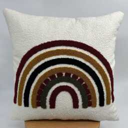 Rainbow Embroidered Boucle Pillowcase, Boho Chic Throw Pillow - 18x18 - thumbnail 3