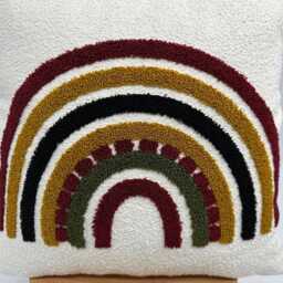 Rainbow Embroidered Boucle Pillowcase, Boho Chic Throw Pillow - 18x18 - thumbnail 2