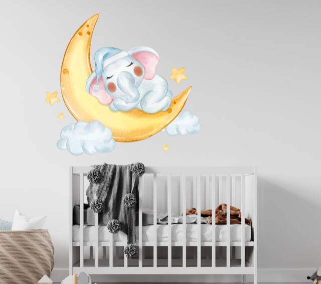 Elephant Sleeping On Moon Wall Decal Nursery Sky Decor 4361 - image 1