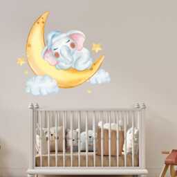 Elephant Sleeping On Moon Wall Decal Nursery Sky Decor 4361 - thumbnail 3