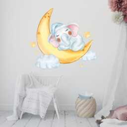 Elephant Sleeping On Moon Wall Decal Nursery Sky Decor 4361 - thumbnail 2
