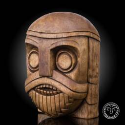 Hand Carved Wooden Viking Warrior Head, Norse Decor - thumbnail 3