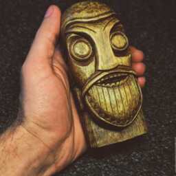 Hand Carved Wooden Viking Warrior Head, Norse Decor - thumbnail 4