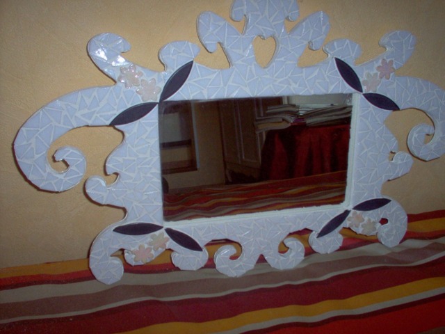 Wooden Mirror Covered With White Glass Mosaic Tesserae - image 1