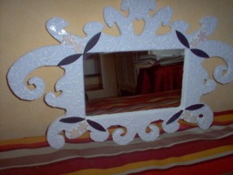 Wooden Mirror Covered With White Glass Mosaic Tesserae - thumbnail 1