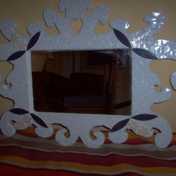 Wooden Mirror Covered With White Glass Mosaic Tesserae - thumbnail 2