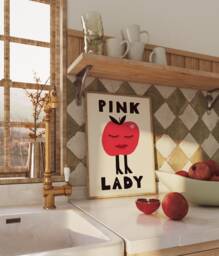Pink Lady Unframed Print - Apple Fruit Poster Kitchen Wall Art Prints Decor Colourful Funky Drawing - thumbnail 1
