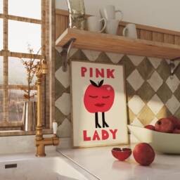 Pink Lady Unframed Print - Apple Fruit Poster Kitchen Wall Art Prints Decor Colourful Funky Drawing - thumbnail 2