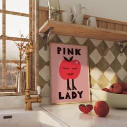 Pink Lady Unframed Print - Apple Fruit Poster Kitchen Wall Art Prints Decor Colourful Funky Drawing - thumbnail 3