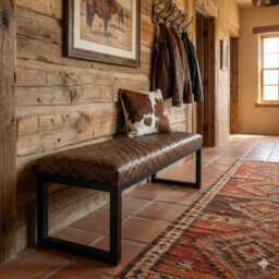 Diamond Quilted Leather Upholstered Bench With Fabricated Black Steel Frame - Fpb - thumbnail 4