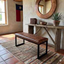 Diamond Quilted Leather Upholstered Bench With Fabricated Black Steel Frame - Fpb - thumbnail 3