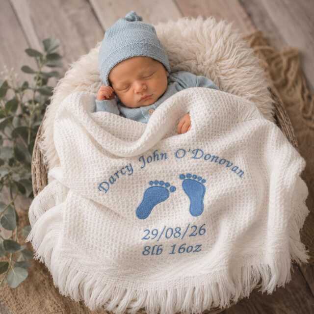 Personalised Baby Blanket Shawl Footprints Newborn Christening Gift - image 1