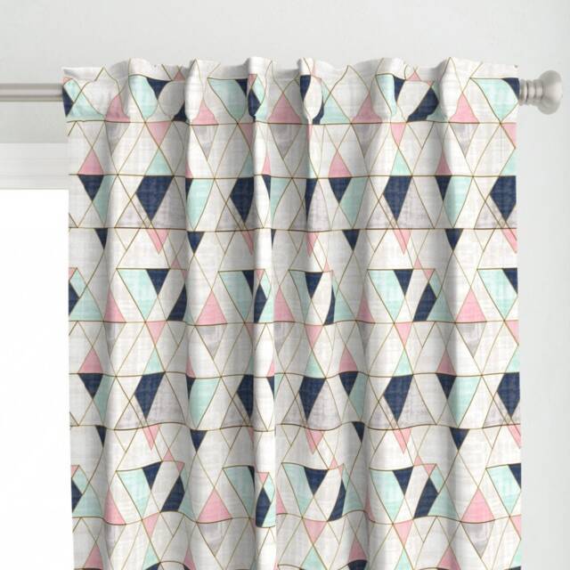 Geometric Curtain Panel - Mid Century Triangles Geo Navy Mint Pink Custom Mod By Crystal_Walen - image 1