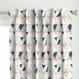Geometric Curtain Panel - Mid Century Triangles Geo Navy Mint Pink Custom Mod By Crystal_Walen - thumbnail 1