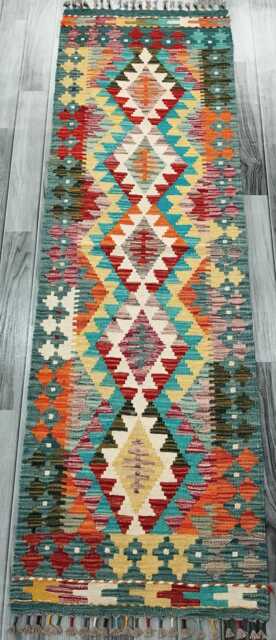 Multicolour Runner Rug, Handmade Artisan Afghan Turkish Scandinavian Navajo Bohemian Flatweave Wool Kilim Rug 191x60 cm - image 1