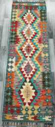 Multicolour Runner Rug, Handmade Artisan Afghan Turkish Scandinavian Navajo Bohemian Flatweave Wool Kilim Rug 191x60 cm - thumbnail 1
