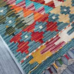 Multicolour Runner Rug, Handmade Artisan Afghan Turkish Scandinavian Navajo Bohemian Flatweave Wool Kilim Rug 191x60 cm - thumbnail 2