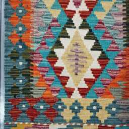 Multicolour Runner Rug, Handmade Artisan Afghan Turkish Scandinavian Navajo Bohemian Flatweave Wool Kilim Rug 191x60 cm - thumbnail 4