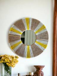 Retro Jute Mirror, Wall Hanging Bedroom Decor Gift, Christmas Boho Home Decor, Living Room Art - thumbnail 1