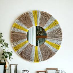 Retro Jute Mirror, Wall Hanging Bedroom Decor Gift, Christmas Boho Home Decor, Living Room Art - thumbnail 3