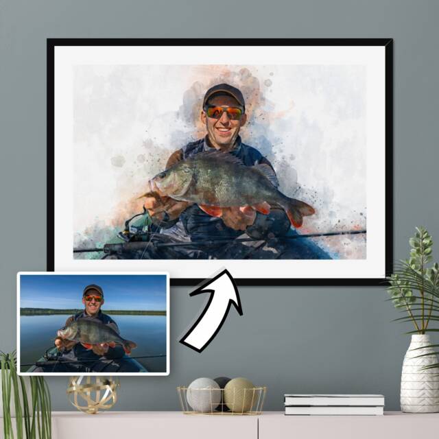 Custom Fishing Portrait, Fisherman Gift, Fishermen Present For Him, Unique Present, Gift Ideas - image 1