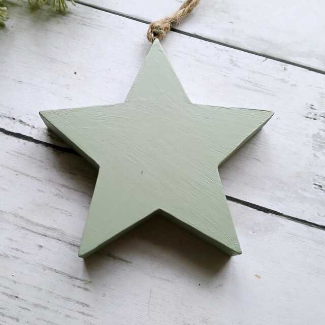Medium Wooden Green Chunky Hanging Star Decoration - The Home & Hearts Shop Rustic Shabby Wall Decor Gift Christmas Wedding - image 1